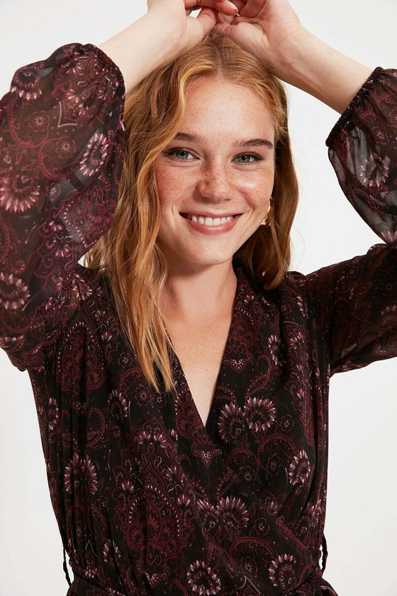 3_org_zoom Printed V-Neck Dress - Mini Dresses 22