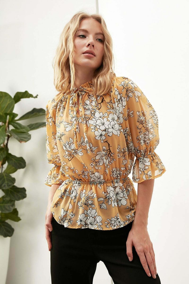 Floral Print Woven Top - Long Sleeve Tops 17