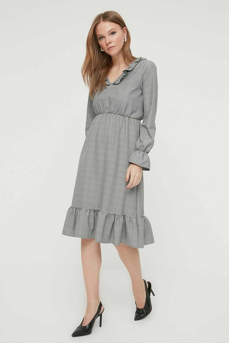 3_org_zoom Knitted Ruffle Neck Dress - Midi Dresses 16