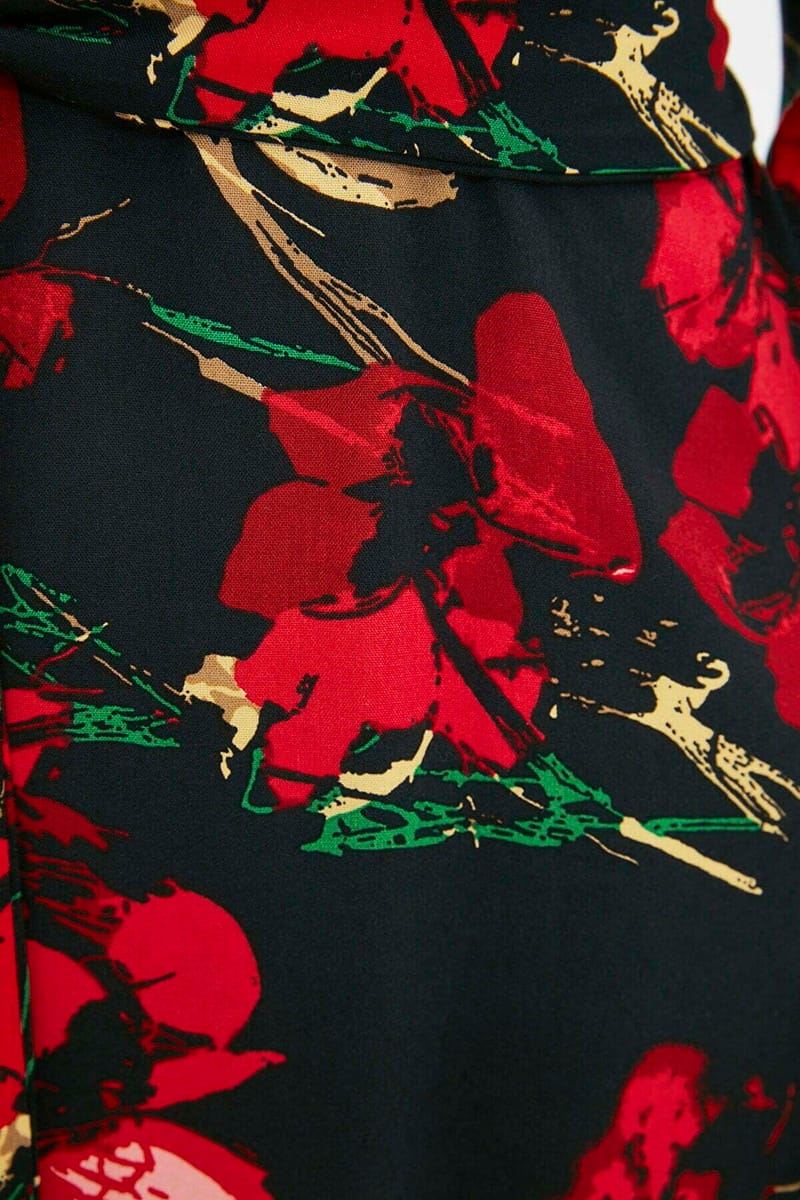 Shirt Collar Floral Patterned Belted Tunic - Tunics 18