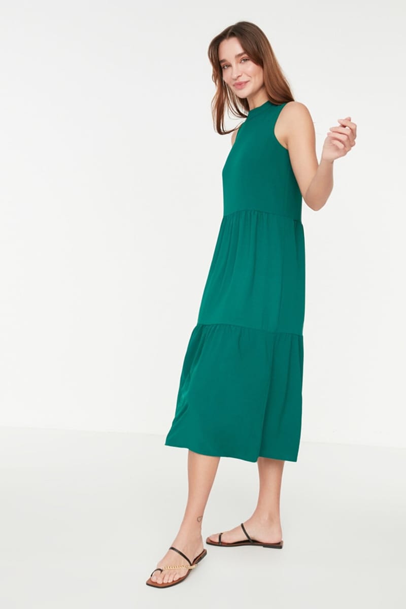 High Neck Tiered Dress - Midi Dresses 92
