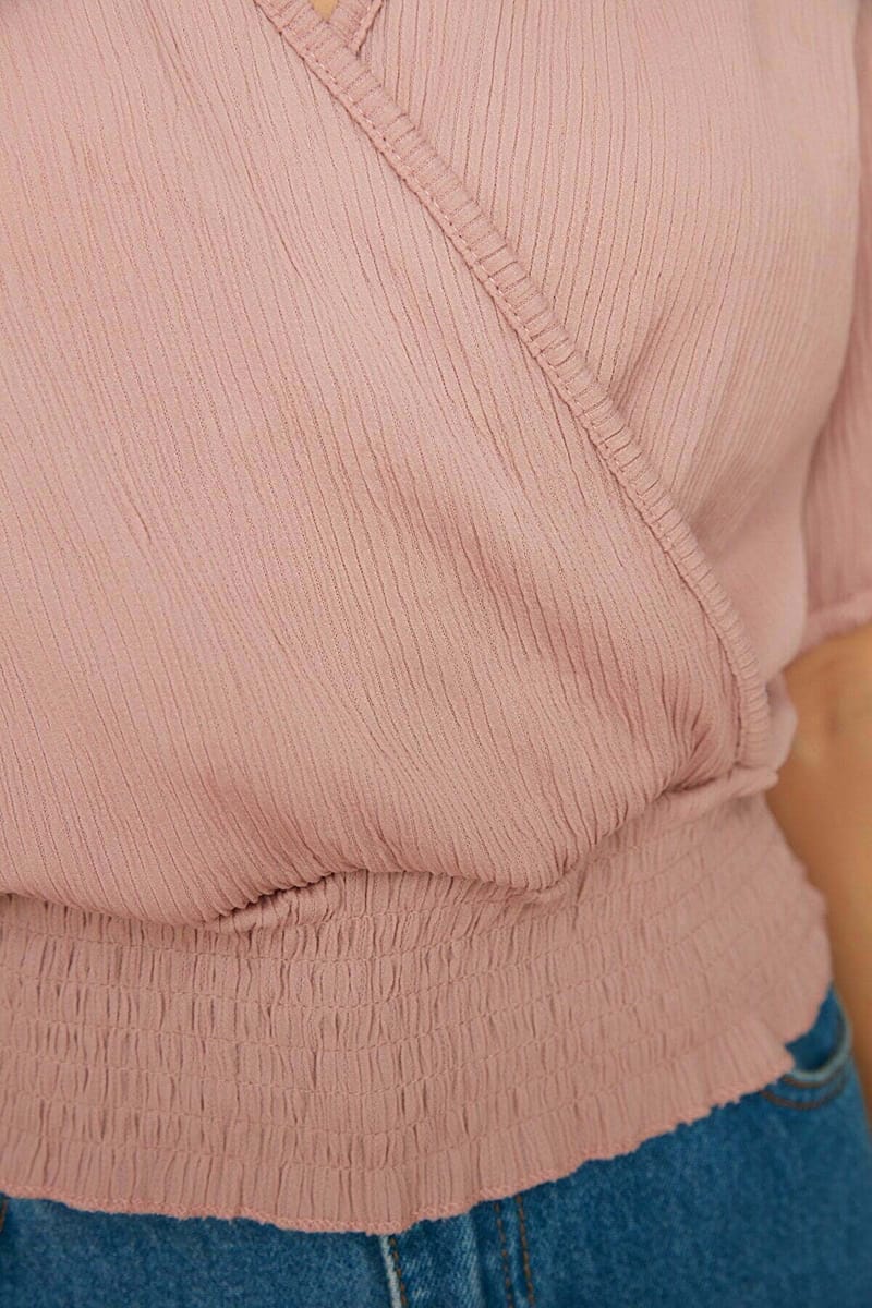 Shirred Waist Surplice Top - Casual Tops 17