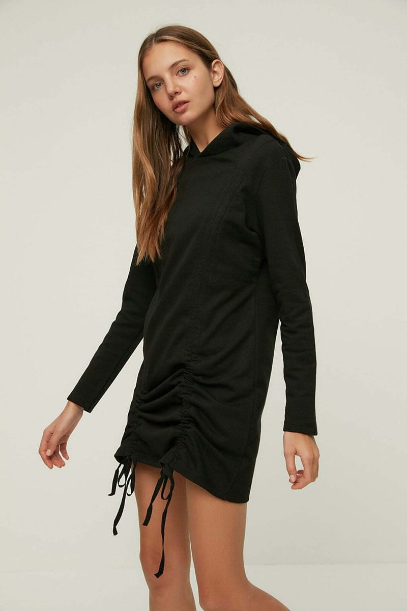 Ruched Detail Hooded Dress - Mini Dresses 20