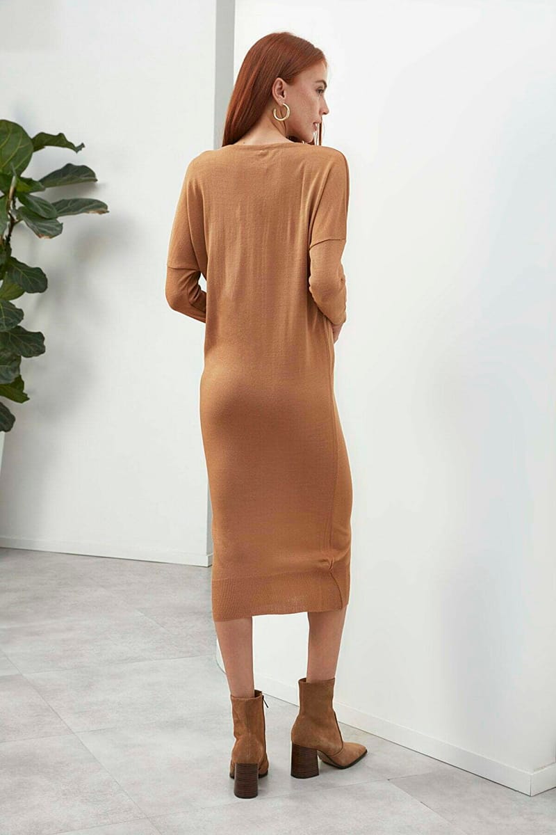 Crew Neck Knitted Dress - Midi Dresses 18