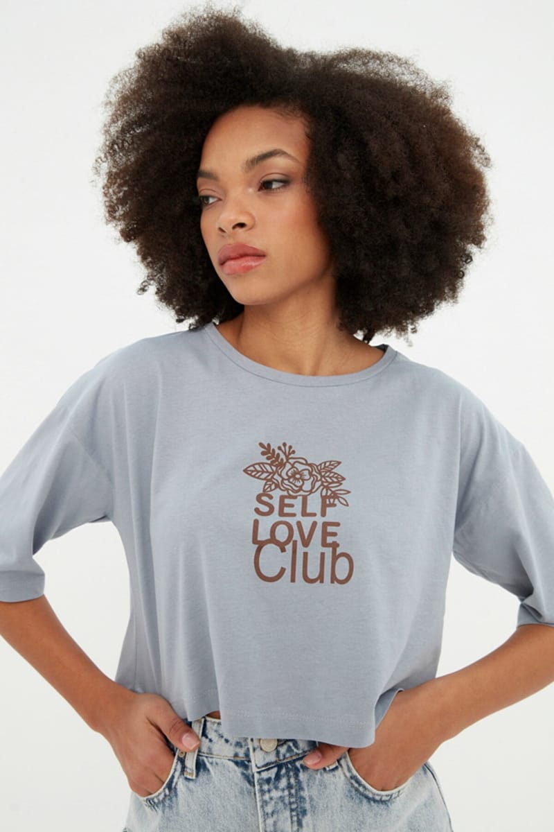 Crew Neck Printed Crop T-Shirt - Casual T-Shirt 22