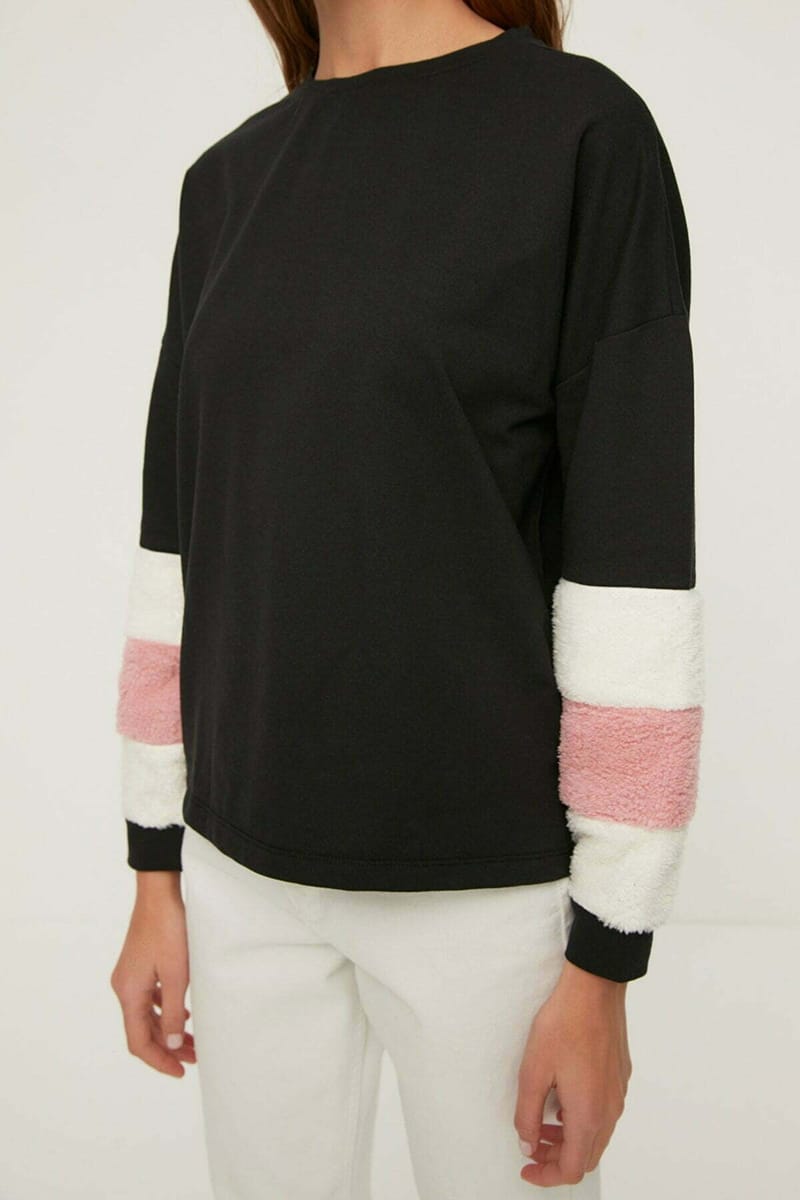 Plush Detailed Basic Thin Knitted Sweatshirt - Sweatshirts 18