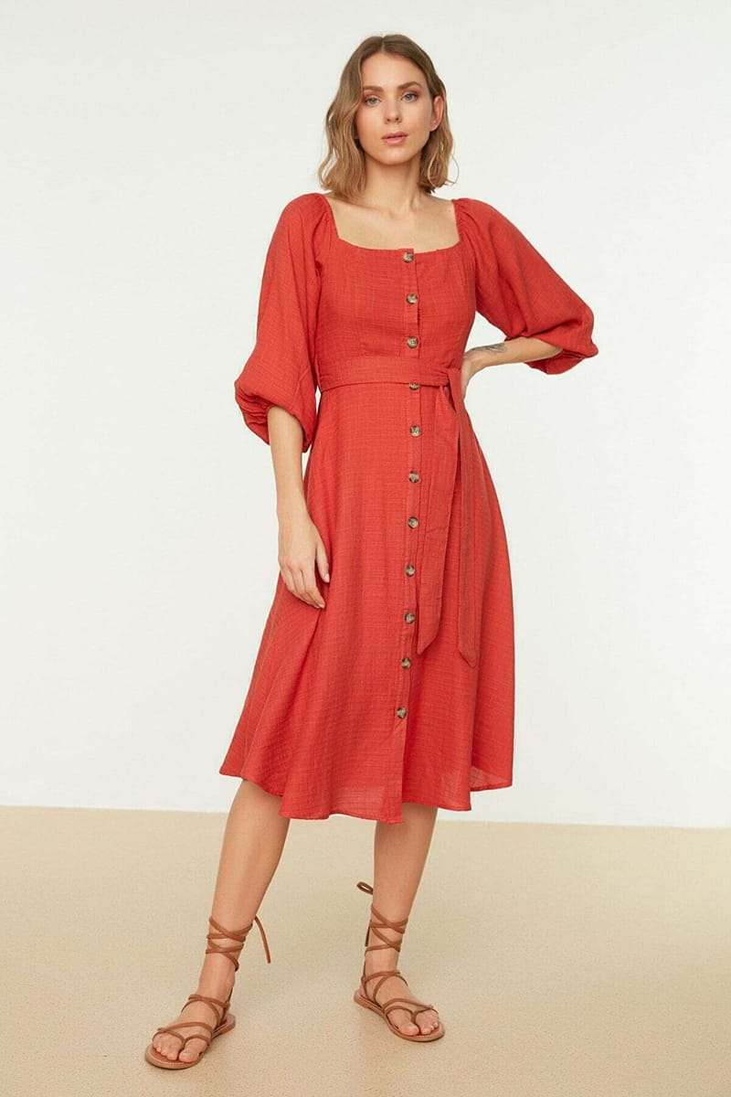 Balloon Sleeve Dress - Midi Dresses 26
