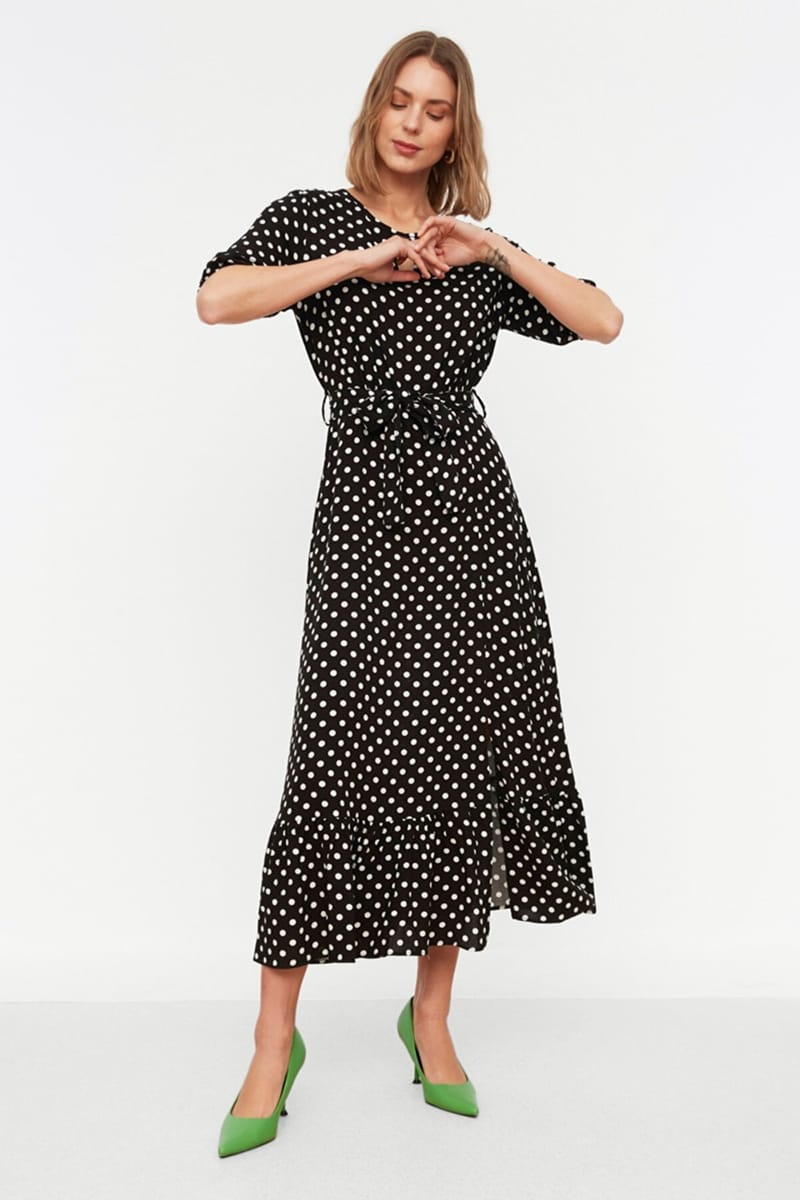 4_org_zoom Side Split Ruffle Hem Spot Print Dress - Midi Dresses 43