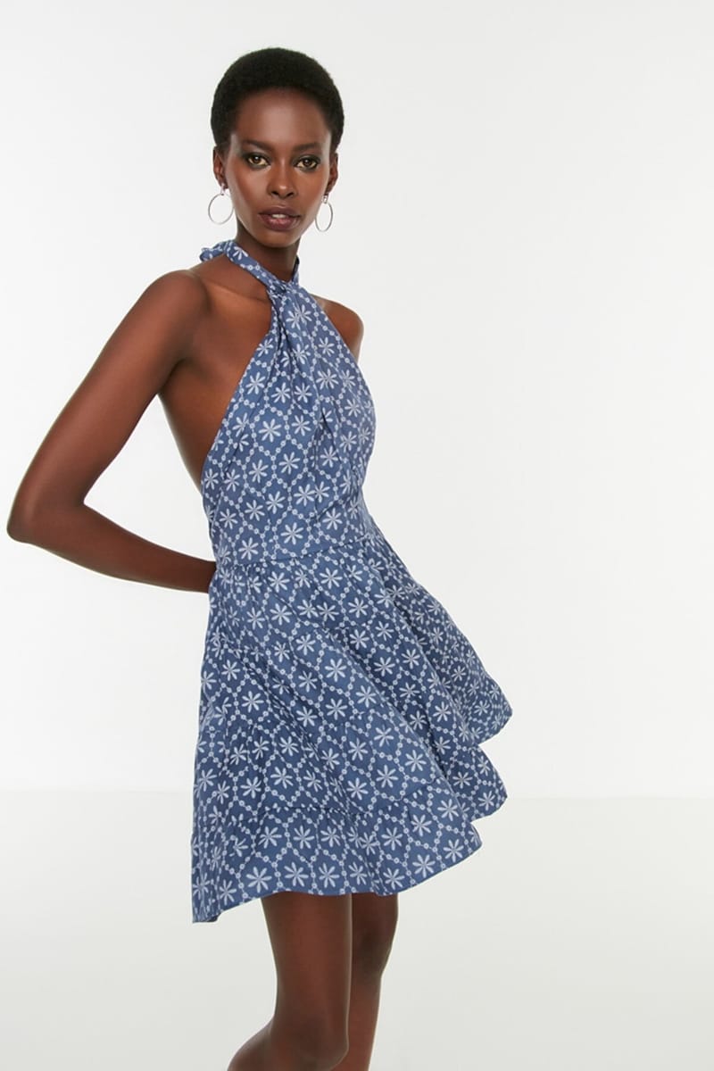 Halter Neck Printed Dress - Mini Dresses 17