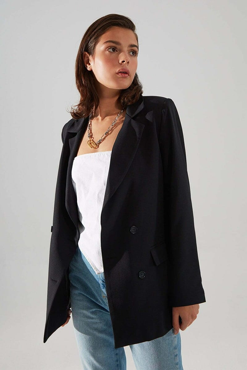 4_org_zoom Regular Lined Double Breasted Closure Woven Blazer Jacket - Blazers & Coats 62