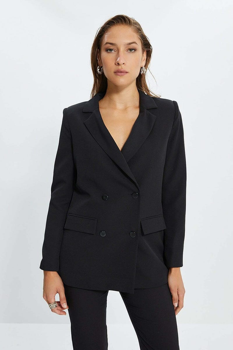 4_org_zoom Regular Lined Double Breasted Closure Woven Blazer Jacket - Blazers & Coats 66