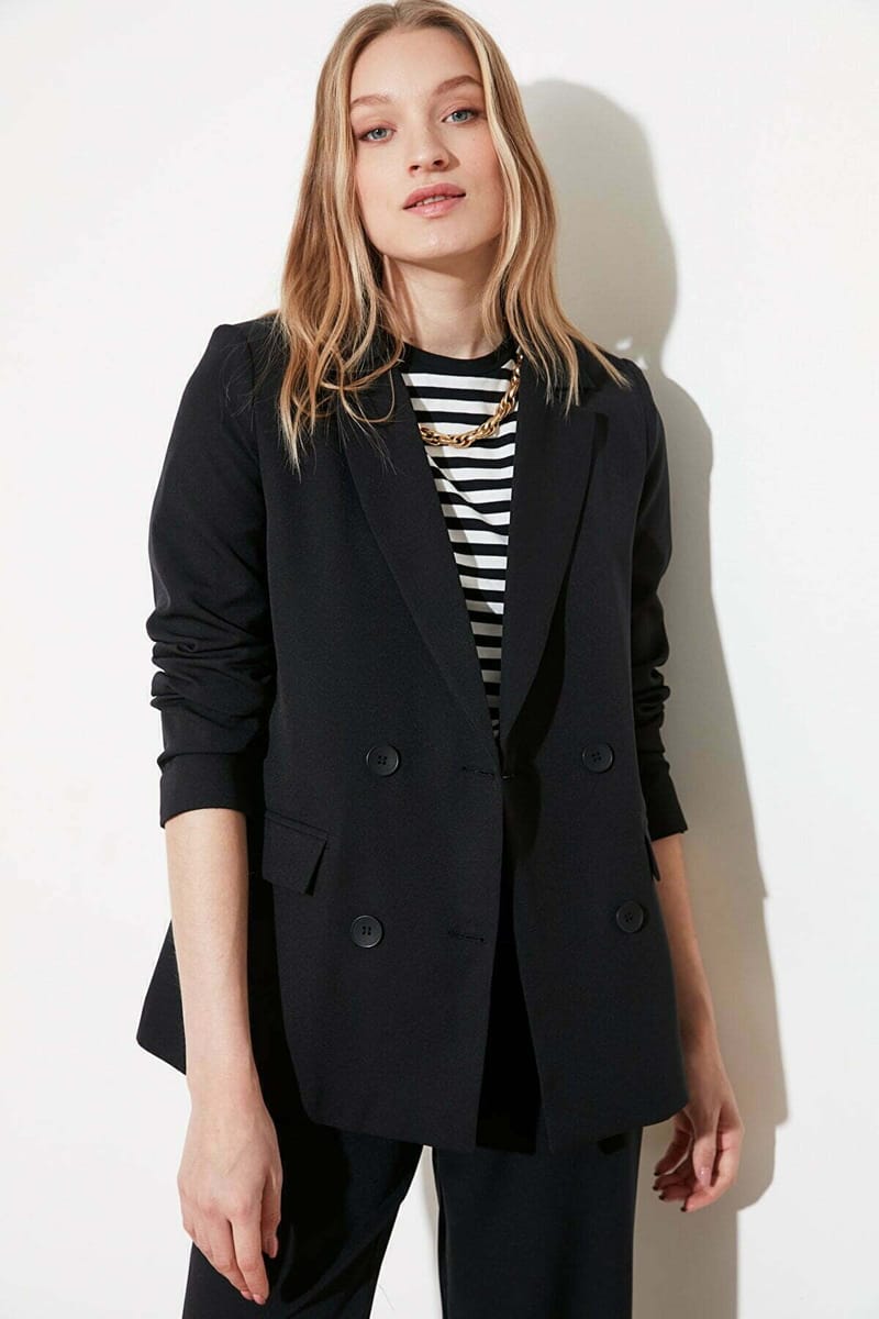 4_org_zoom Regular Lined Double Breasted Closure Woven Blazer Jacket - Blazers & Coats 72