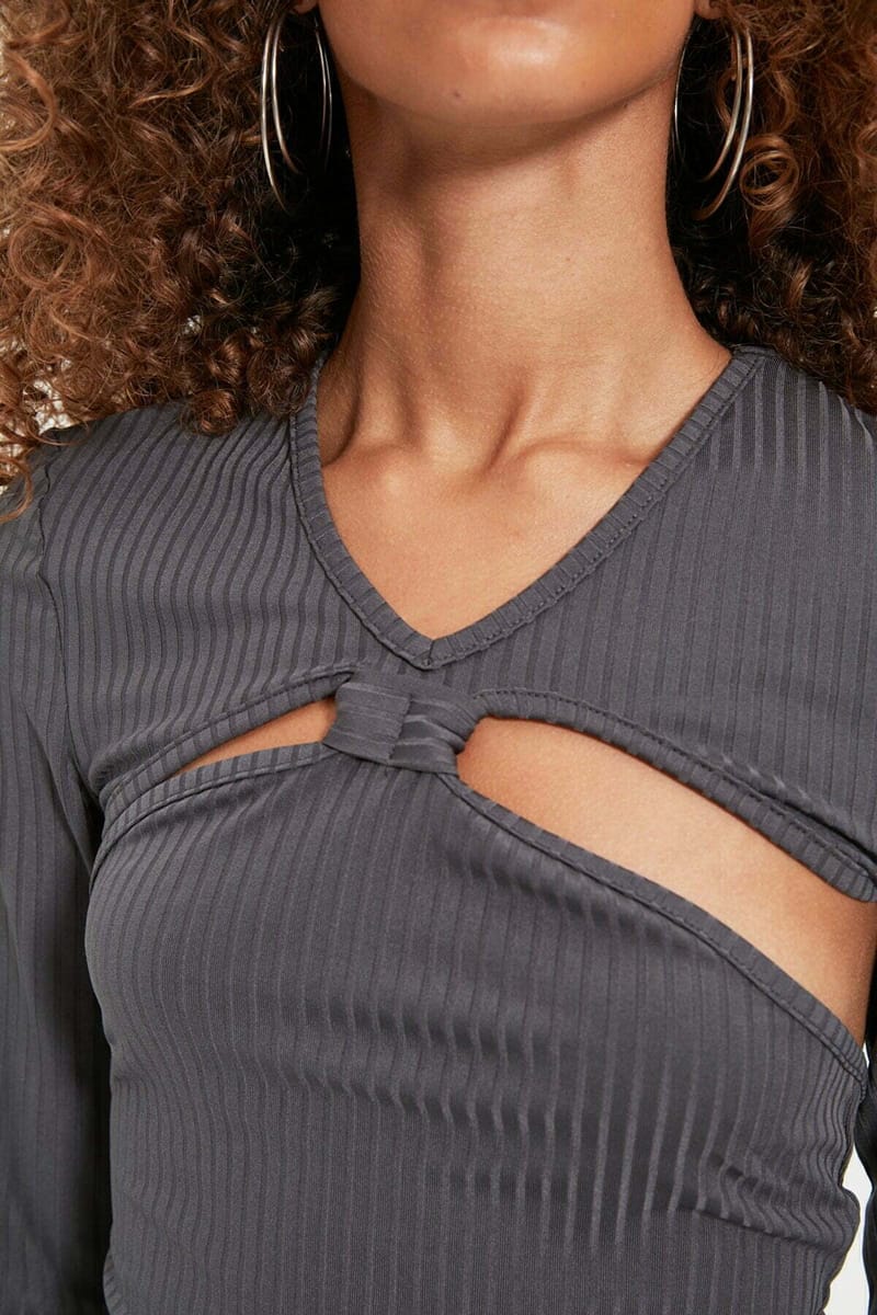 4_org_zoom Cut Out Detail Ribbed Dress - Mini Dresses 31