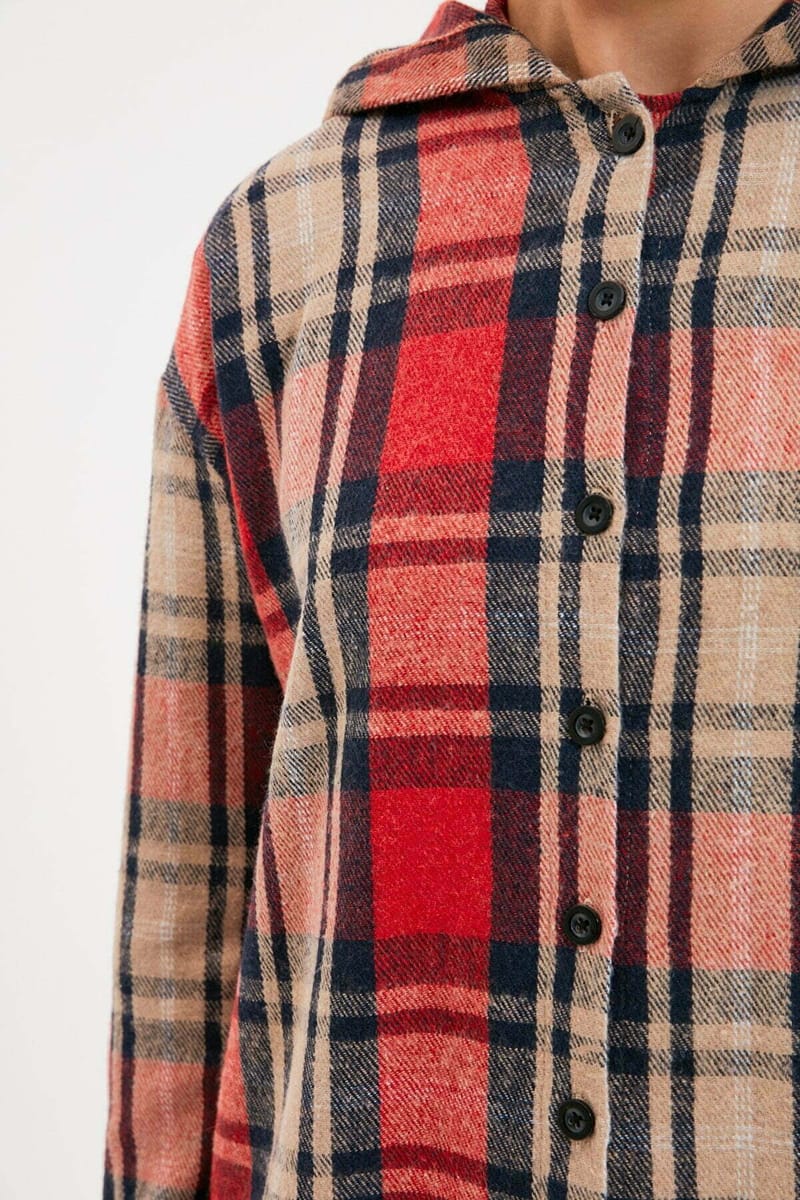 Plaid Check Hooded Shirt - Shirts & Blouses 20