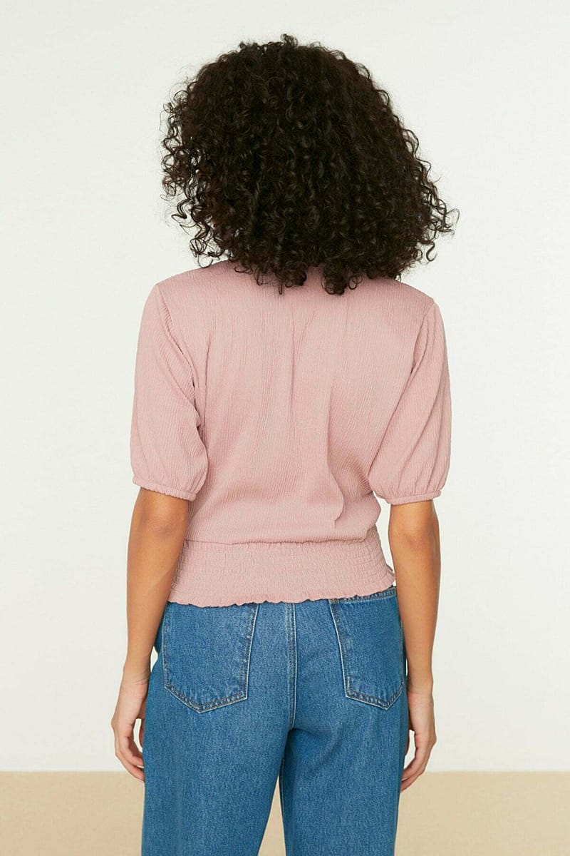 Shirred Waist Surplice Top - Casual Tops 18