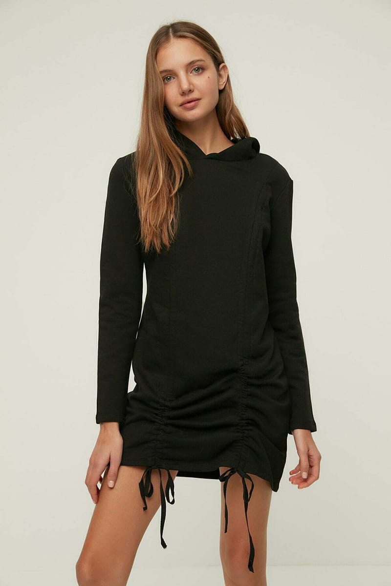 Ruched Detail Hooded Dress - Mini Dresses 21