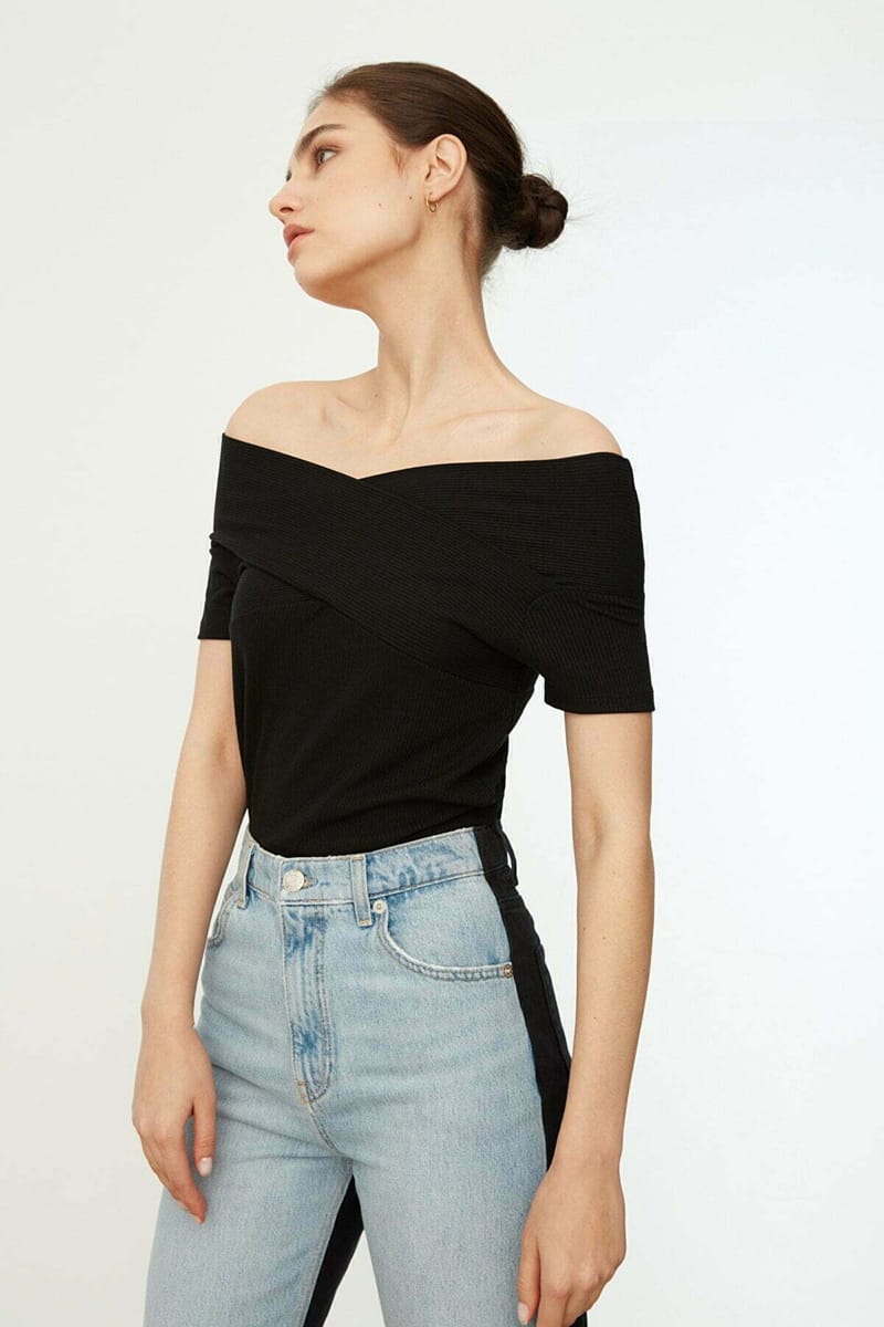 Crossover Ribbed Top - Short Sleeve Tops 19