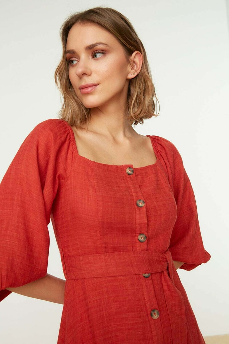 Balloon Sleeve Dress - Midi Dresses 27