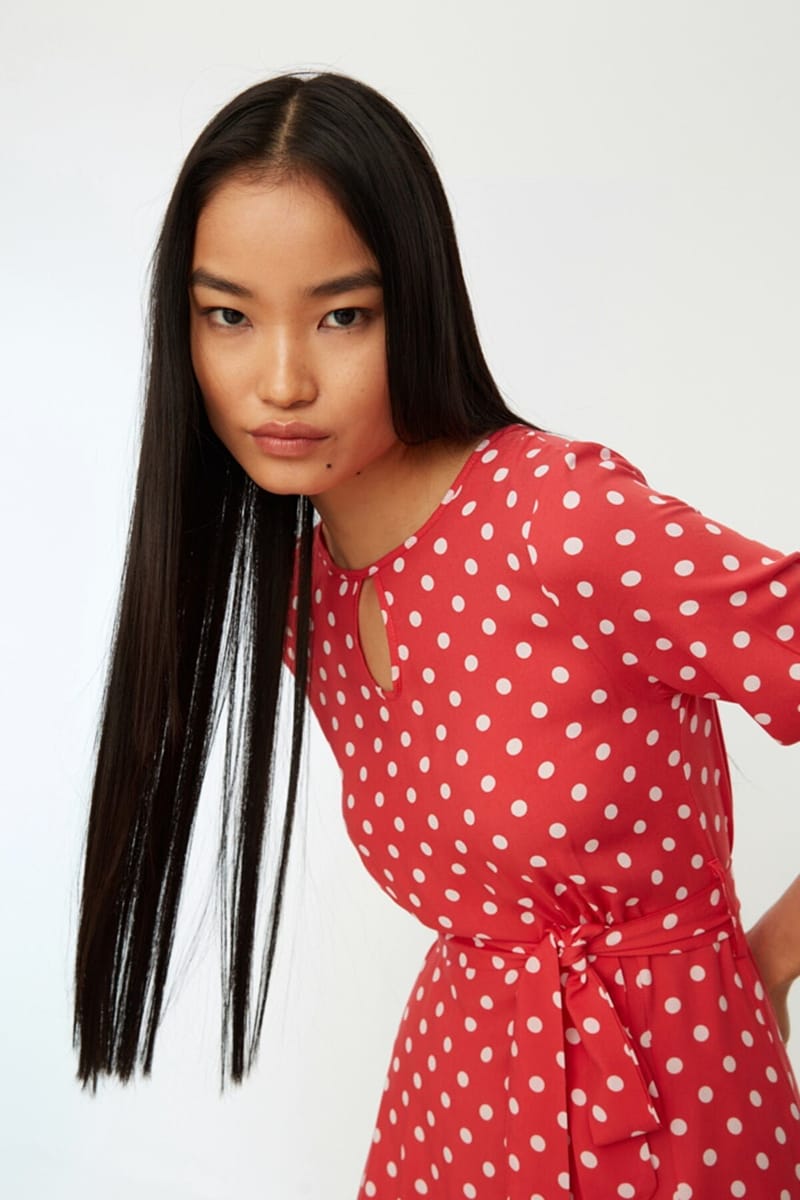 Side Split Ruffle Hem Spot Print Dress - Midi Dresses 31