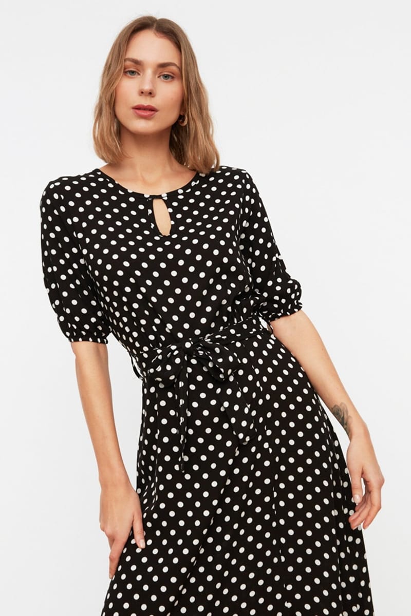 5_org_zoom Side Split Ruffle Hem Spot Print Dress - Midi Dresses 44