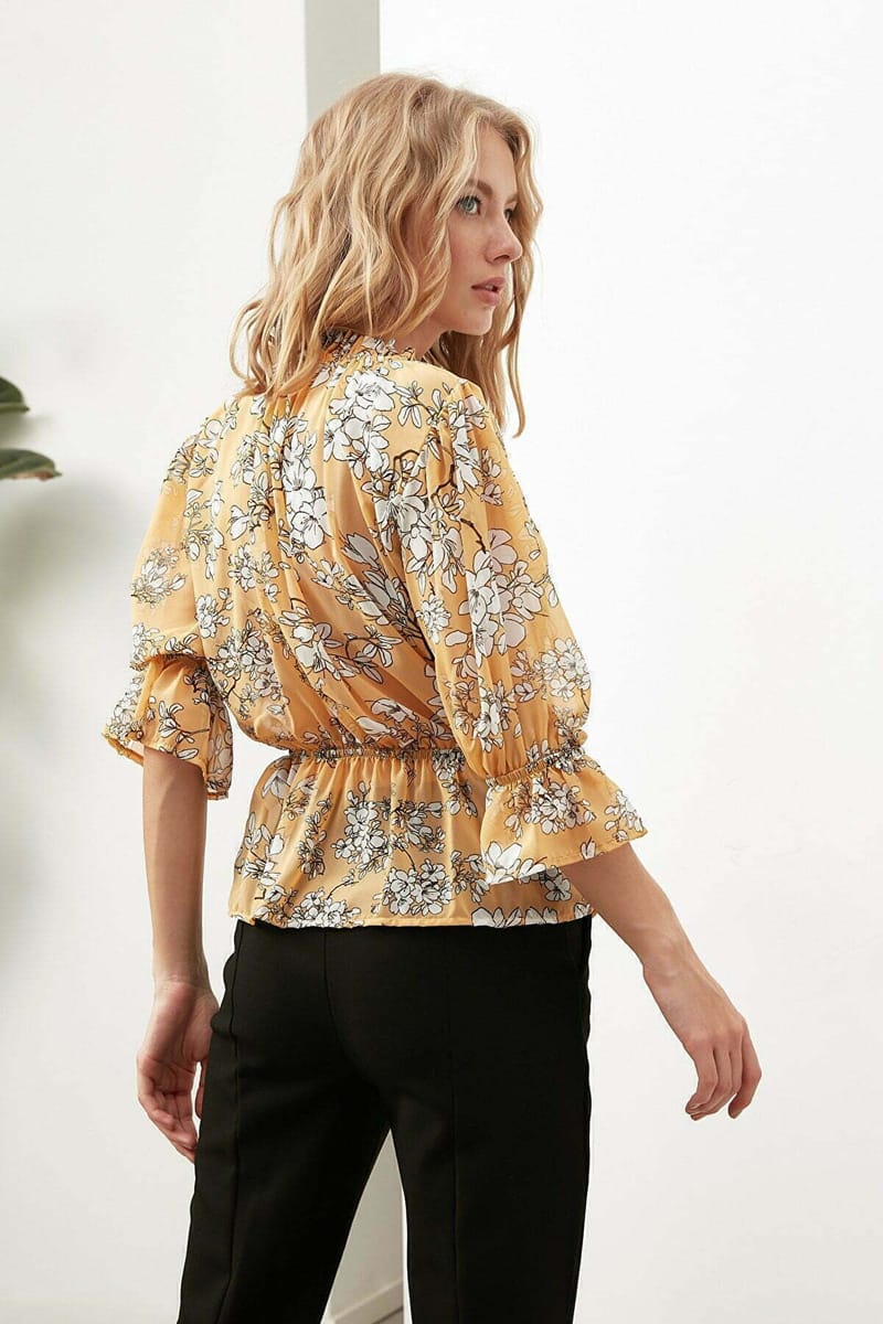 Floral Print Woven Top - Long Sleeve Tops 19