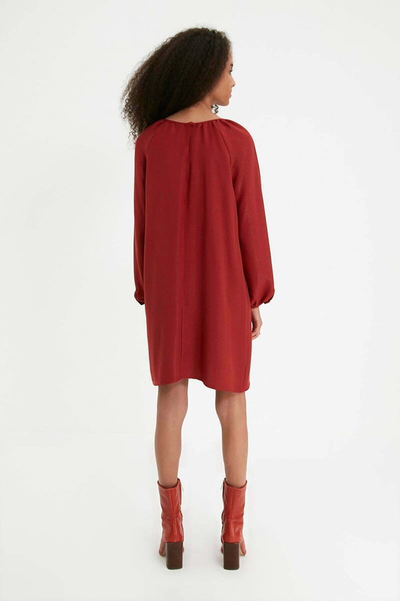 Crew Neck Balloon Sleeve Dress - Mini Dresses 11