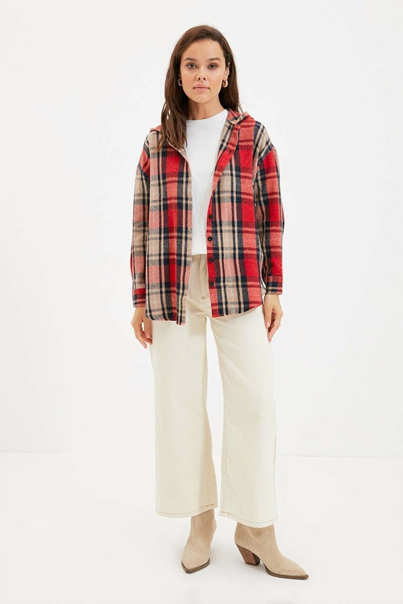 Plaid Check Hooded Shirt - Shirts & Blouses 21