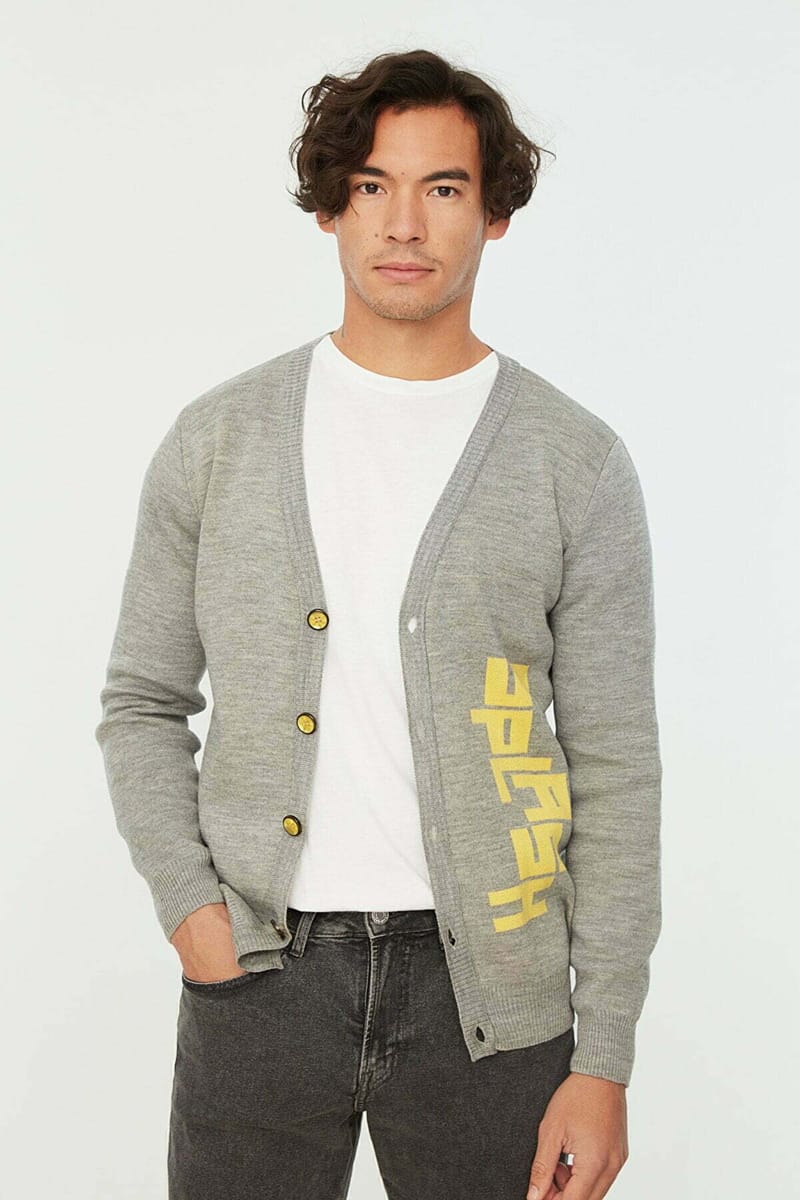 Slogan Knitted V-Neck Cardigan - Cardigans 32