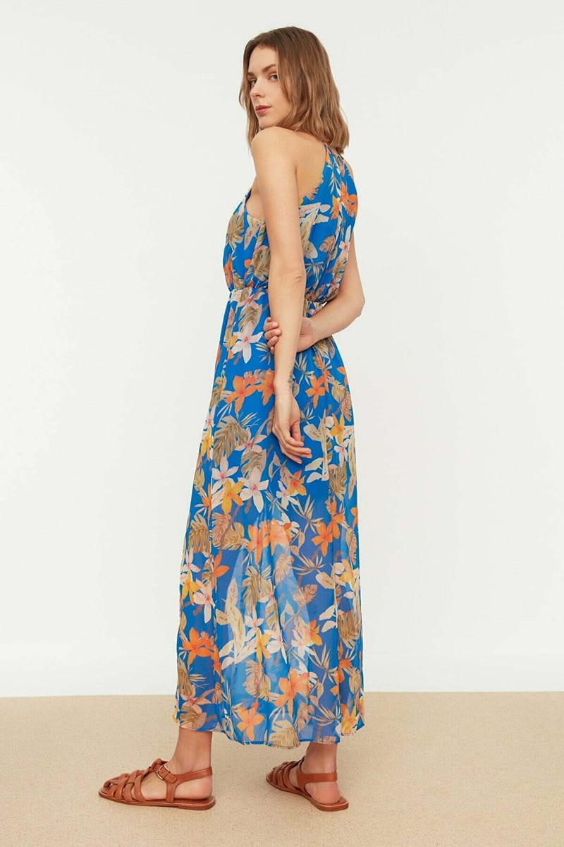Flower Pattern Slit Dress - Maxi Dresses 24