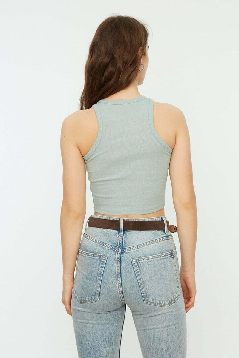 Crew Neck Knitted Tank Top - Cropped Tops 19