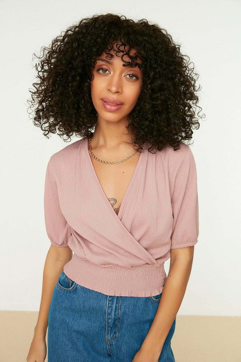 Shirred Waist Surplice Top - Casual Tops 19