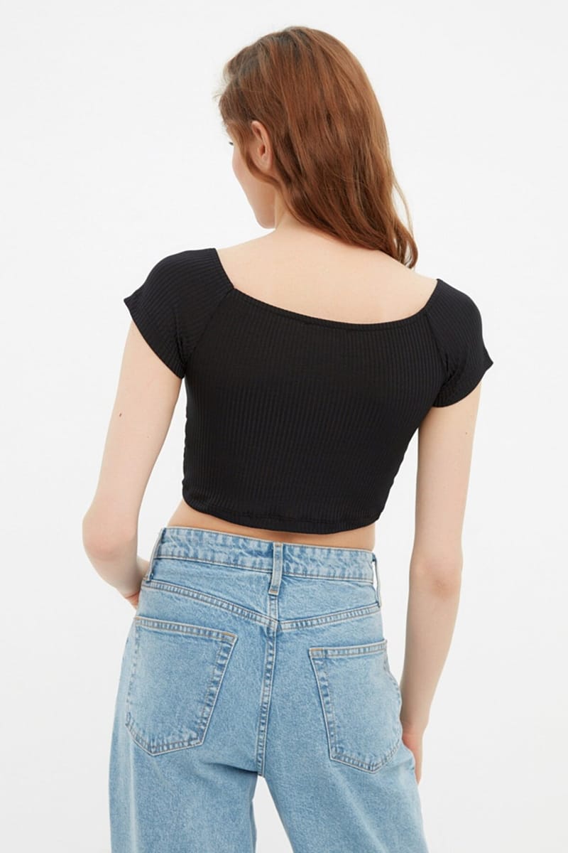 Bardot Knitted Crop Top - Cropped Tops 19