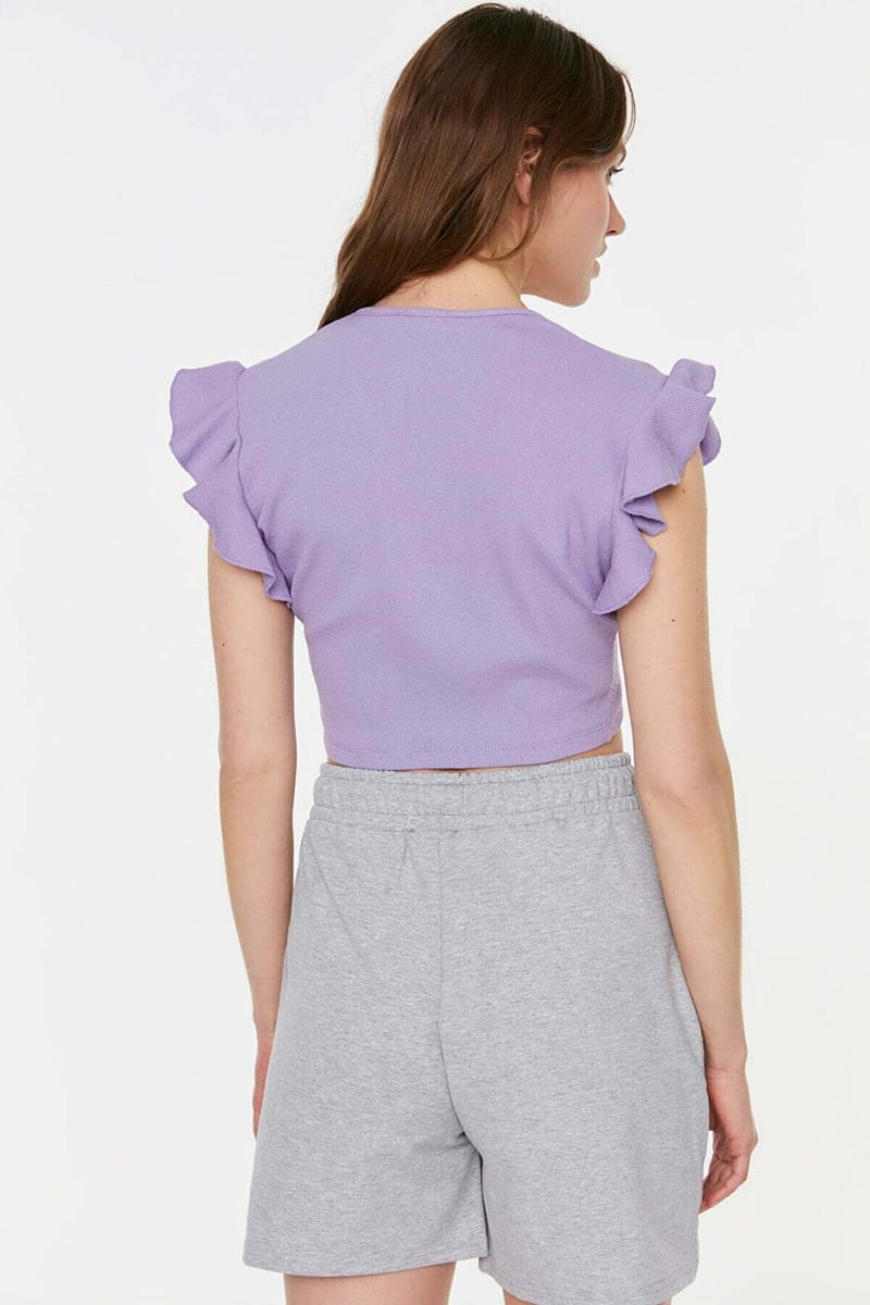 Tie Front Ribbed Crop Top - Cropped Tops 19