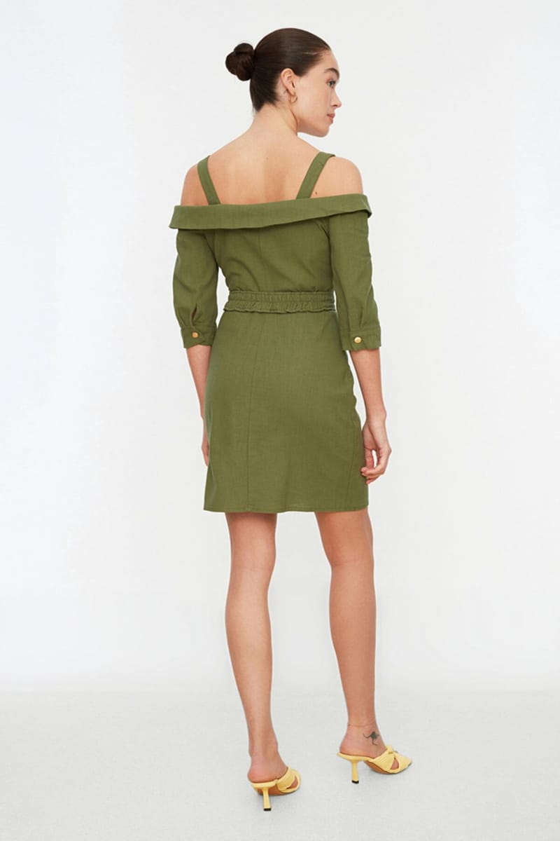 Lace Up Detail Cold Shoulder Dress - Mini Dresses 24