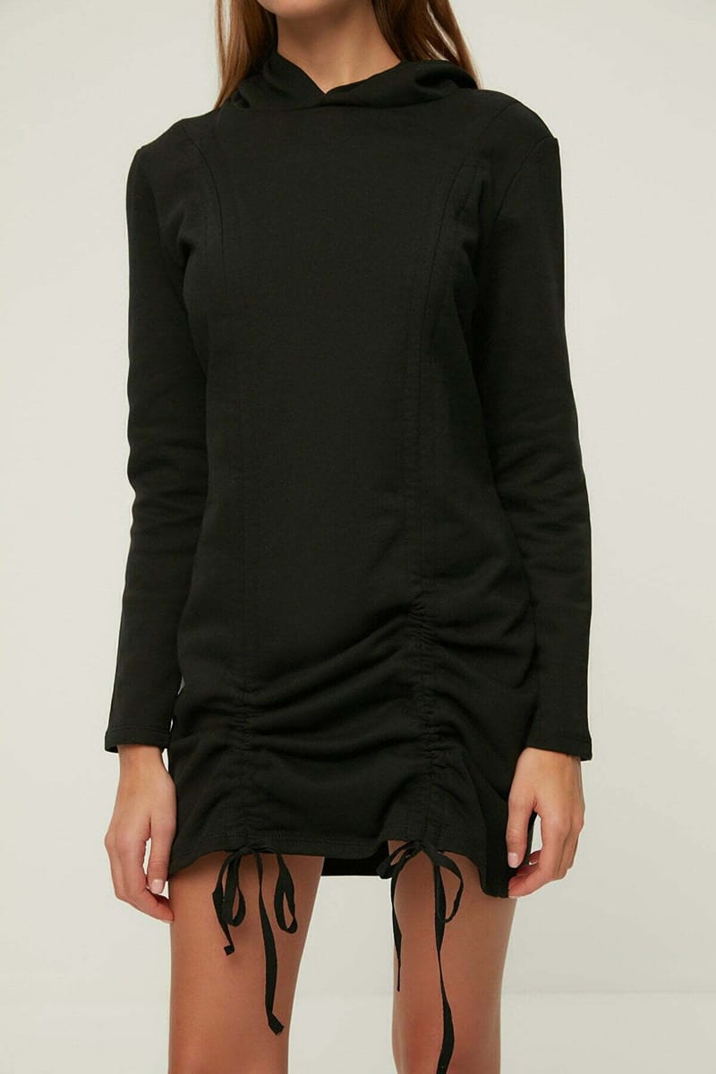 Ruched Detail Hooded Dress - Mini Dresses 22