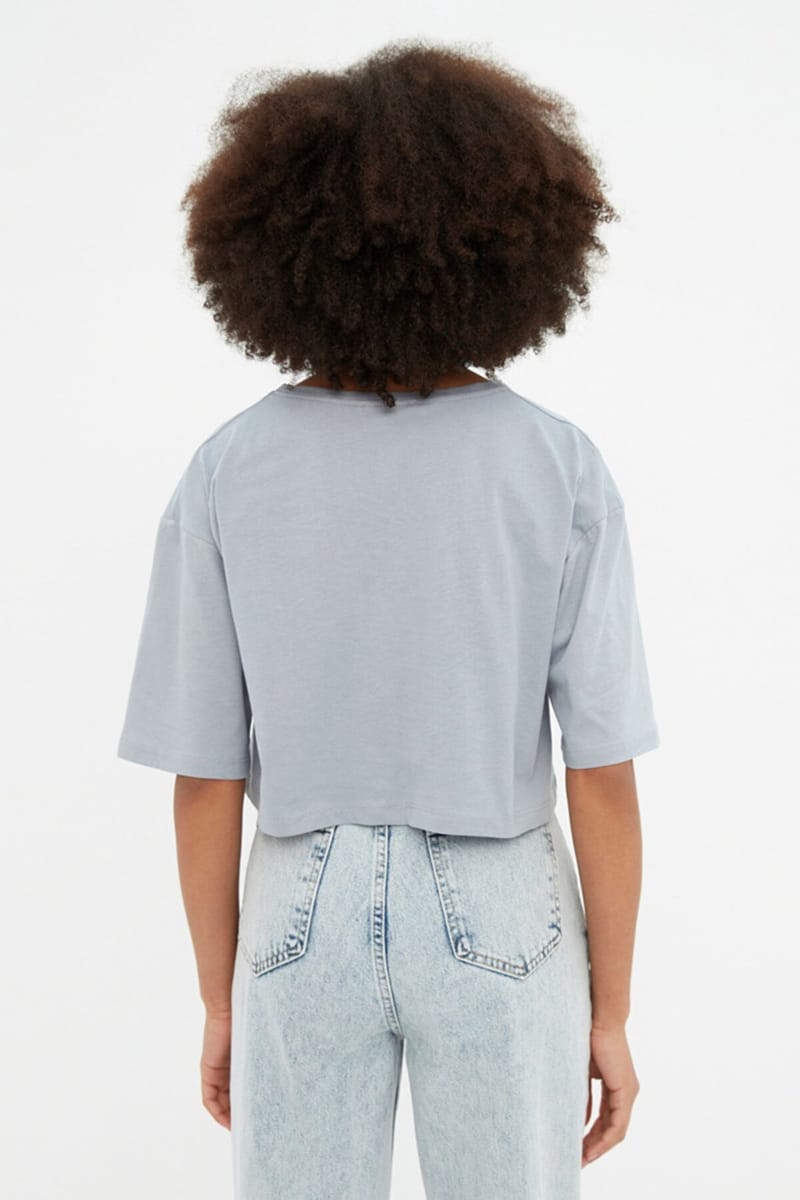 Crew Neck Printed Crop T-Shirt - Casual T-Shirt 24