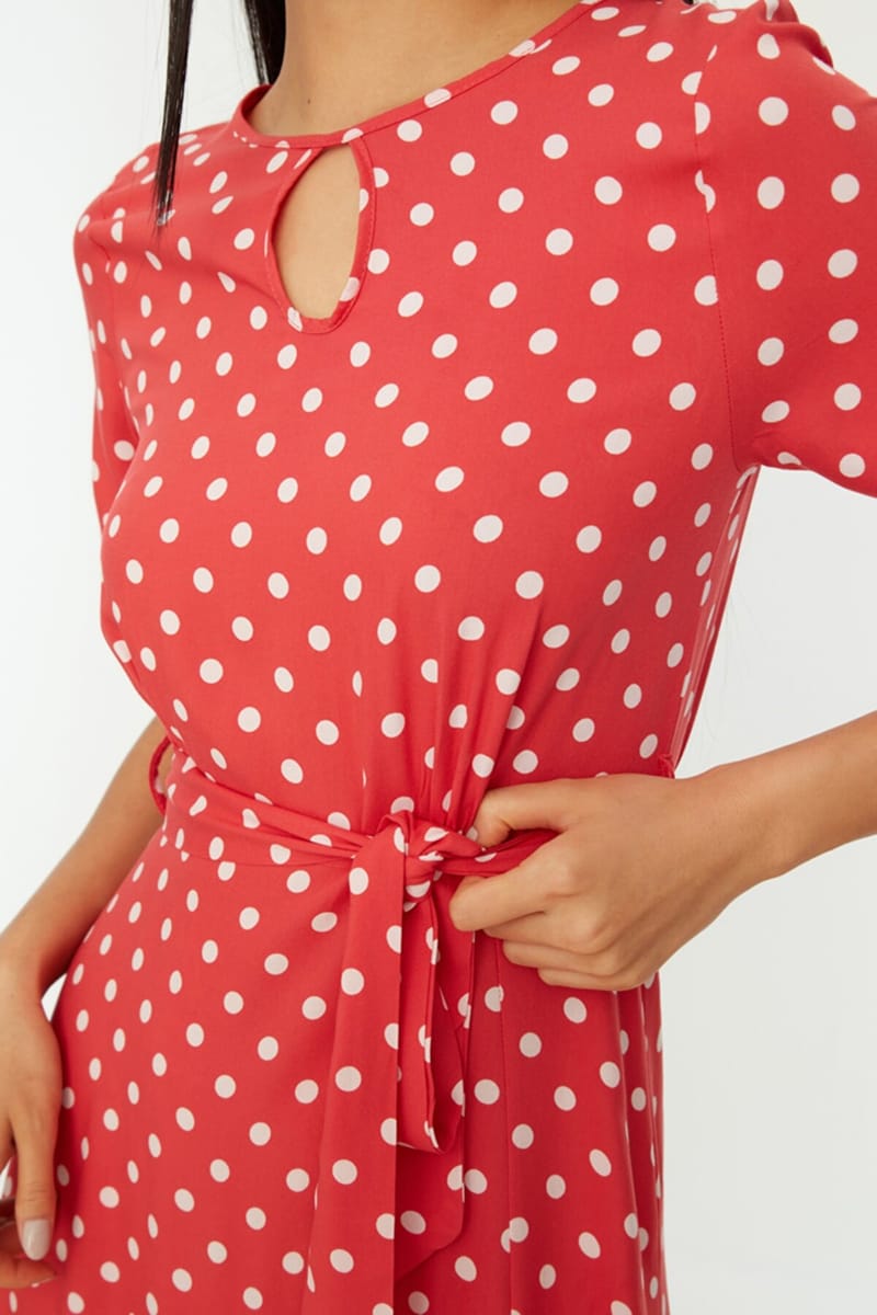 Side Split Ruffle Hem Spot Print Dress - Midi Dresses 32