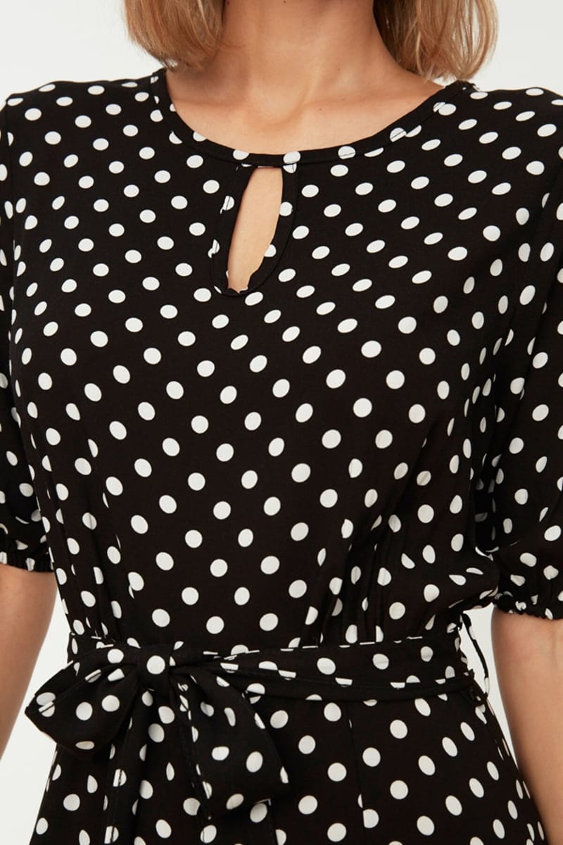 6_org_zoom Side Split Ruffle Hem Spot Print Dress - Midi Dresses 45