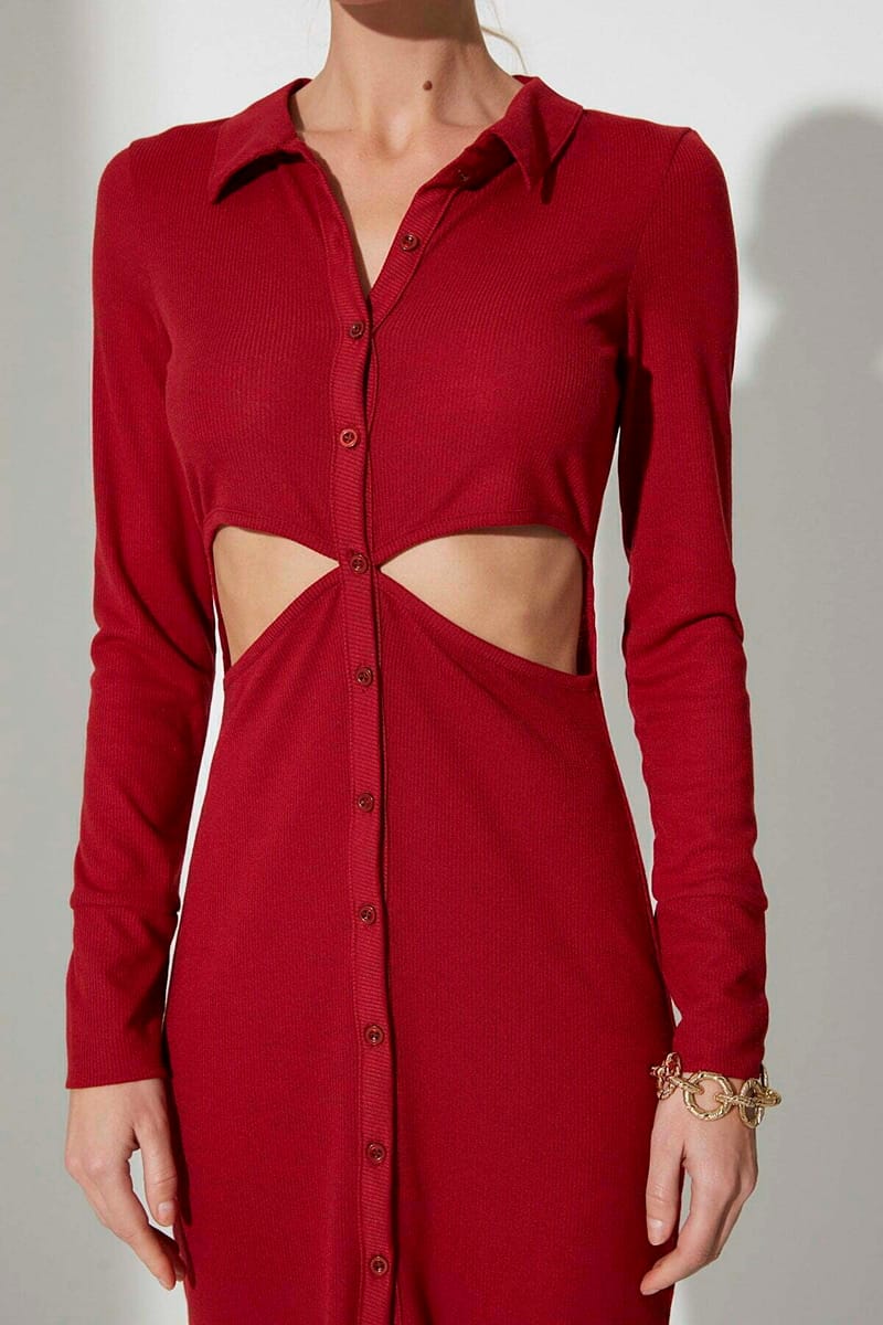 Cut Out Detail Shirt Dress - Party Dresses 36
