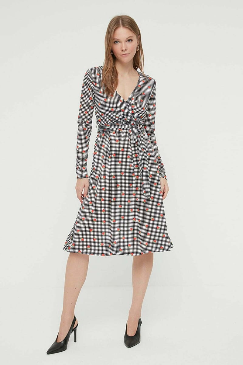 Printed Tie Detail Dress - Midi Dresses 18