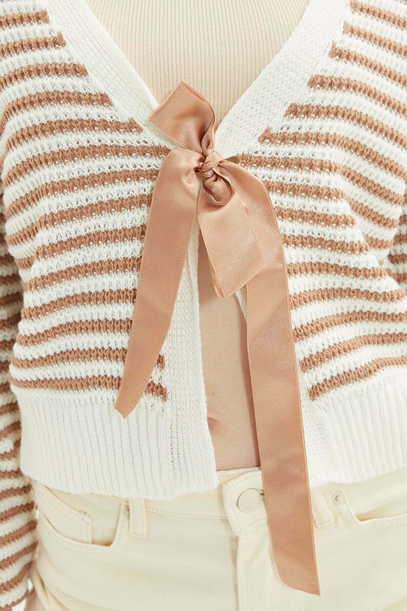 Camel Openwork Knitwear Cardigan - Cardigans 18