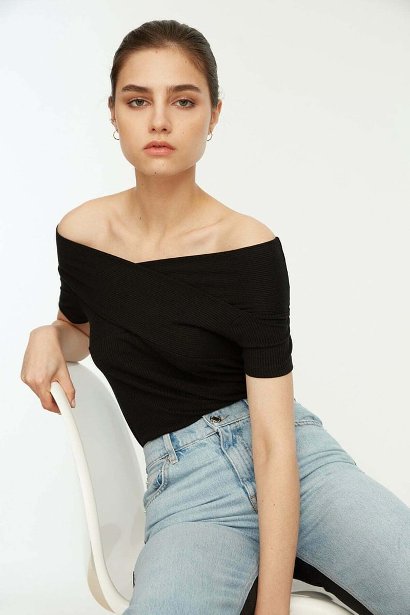 Crossover Ribbed Top - Short Sleeve Tops 21