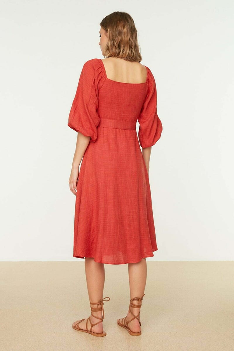 Balloon Sleeve Dress - Midi Dresses 29