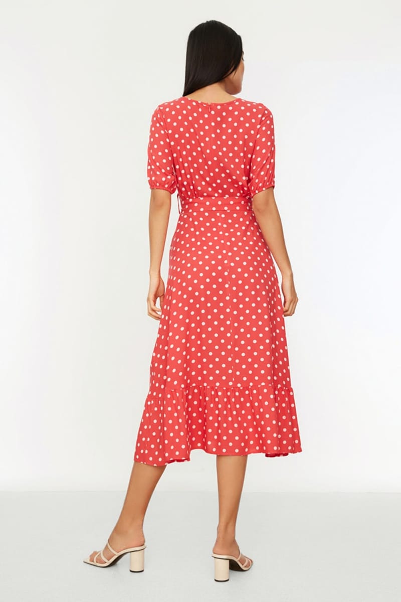 Side Split Ruffle Hem Spot Print Dress - Midi Dresses 33