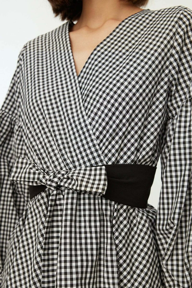 Black Belted Double-Breasted Weave Checkered Blouse - Shirts & Blouses 53