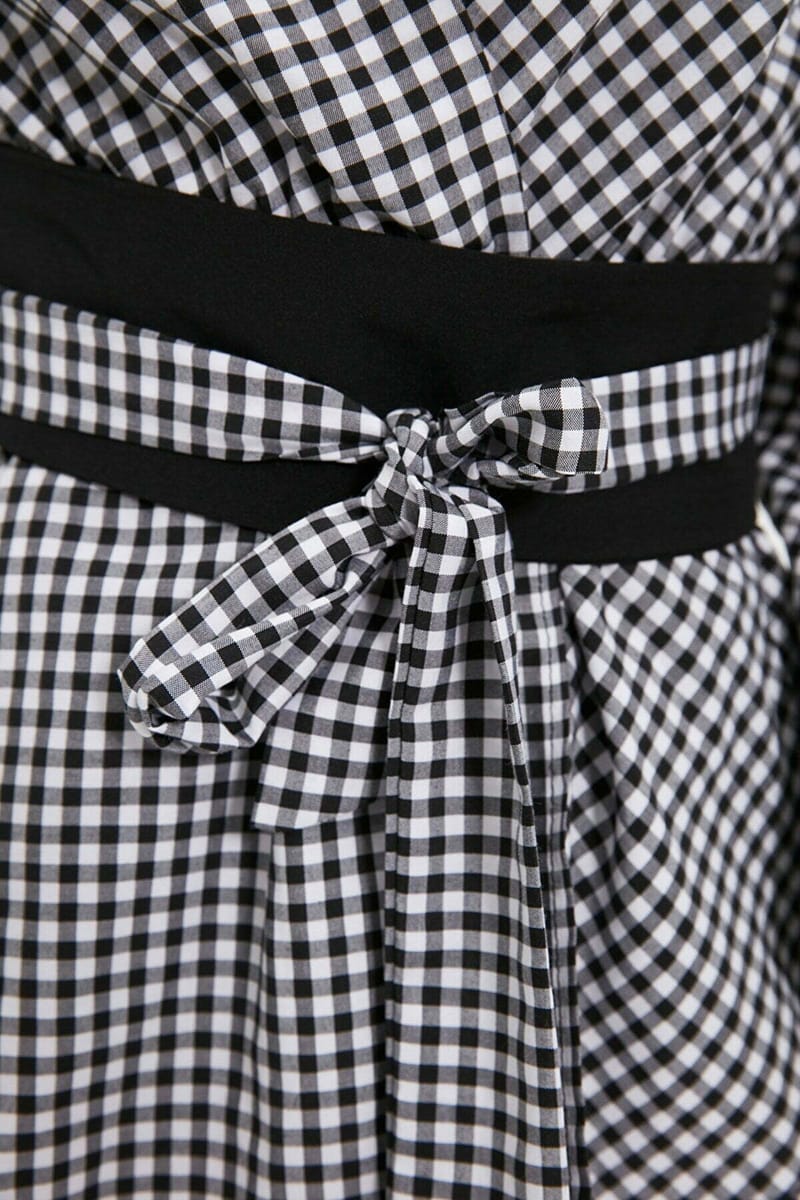 Black Belted Double-Breasted Weave Checkered Blouse - Shirts & Blouses 58