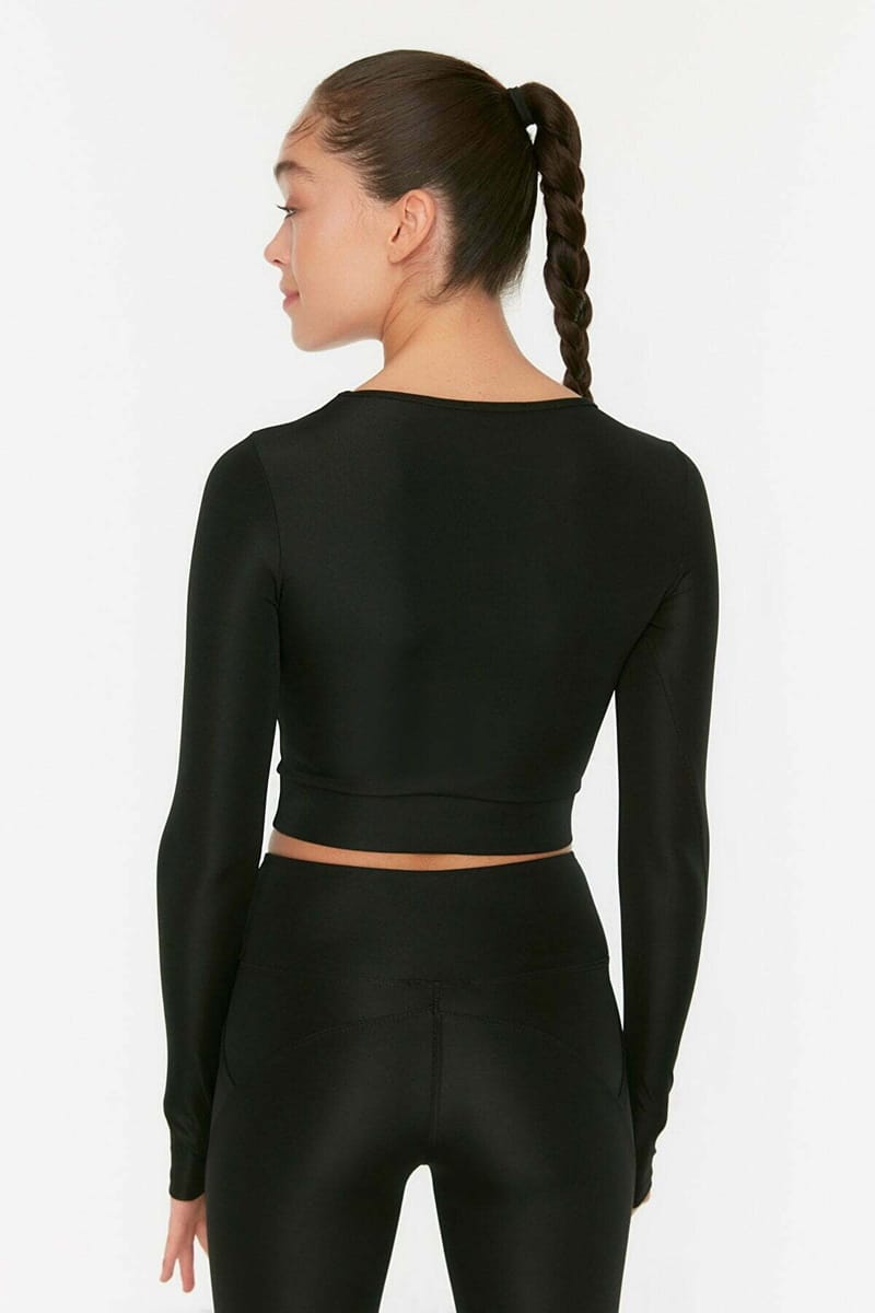 Cut Out Detail Long Sleeve Crop Top - Cropped Tops 31
