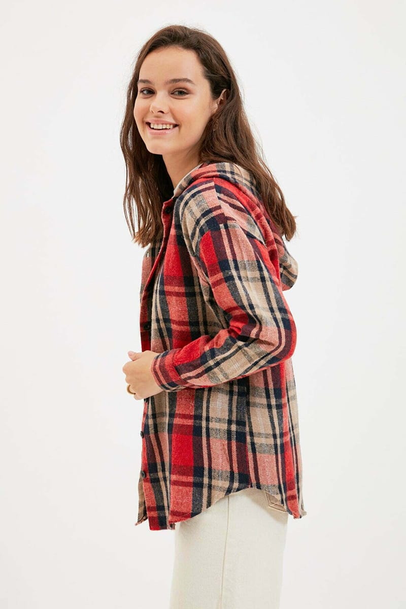 Plaid Check Hooded Shirt - Shirts & Blouses 22