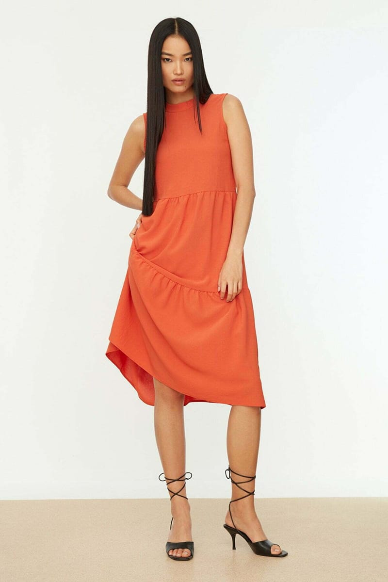 High Neck Tiered Dress - Midi Dresses 73