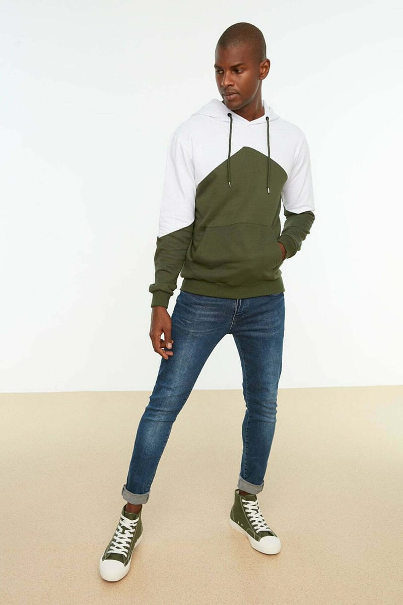 8_org_zoom Men's Hooded Long Sleeve Paneled Sweatshirt with Kangaroo Pockets - Hoodies 33